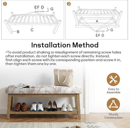Zihanhome Entryway Shoe Bench with Cushion, End of Bed Bench,Upholstered Bench for Kitchen, Bench with Solid Wood Shelf, Fabric Ottoman Bench for Hallway, Living Room (Textured Beige)