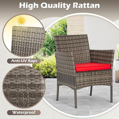 FDW | 4-Piece Patio Furniture Set | Gray & Red |Outdoor Wicker Furniture with Coffee Table | Modern Rattan Chairs Conversation Set | Outdoor Seating | Weather-Resistant | for Porch, Garden, Lawn