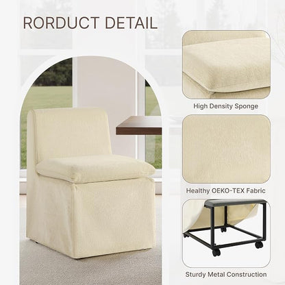 KISLOT Upholstered Dining Chairs Set of 4 with Casters, Modern Armless Kitchen Chairs with Removable Washable Cover, Chenille Velvet Fabric, Sturdy Metal & Wood Frame, 19.5" Seat Height, Sand