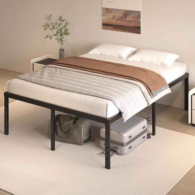 HOBINCHE 20 Inch California King Size Bed Frame, No Box Spring Needed, Heavy Duty Black Metal Platform Mattress Foundation with Steel Slats, Non-Slip Noise Free Easy Assembly, Large Storage