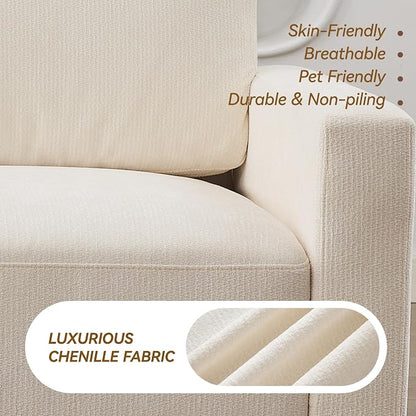 77.4" Modular Sectional Loveseat Sofa, Cloud Deep Seat Couch, Love Seat Sofas for Living Room, 2 Seater Chenille Couches with Thickened Cushions, White