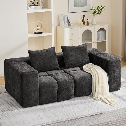 78.7" Loveseat Boneless Couch, Upholstered Cloud Love Seat with Deep Seat, Modular Sectional 2 Seater Memory Foam Sofas for Living Room Apartment Small Spaces, Oversized Tufted Sofa, Dark Grey