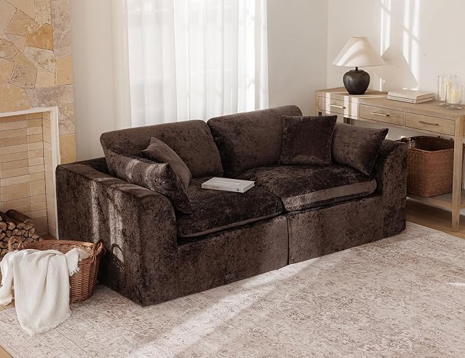 83" Modular Sectional Sofa – Modern Cloud Couch with Deep Chenille Seats, Loveseat Boneless Sofa, Pet-Friendly, No Assembly, Brown (2 Seate)