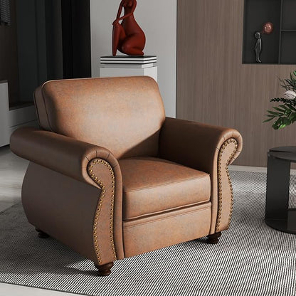 Couchus Vintage Accent Chair with Rivet Decoration, Traditional Upholstered Armchair, Living Room Chair, Rustic Single Sofa Chair for Bedroom, Reading Room & Office(Caramel Rust, Single)