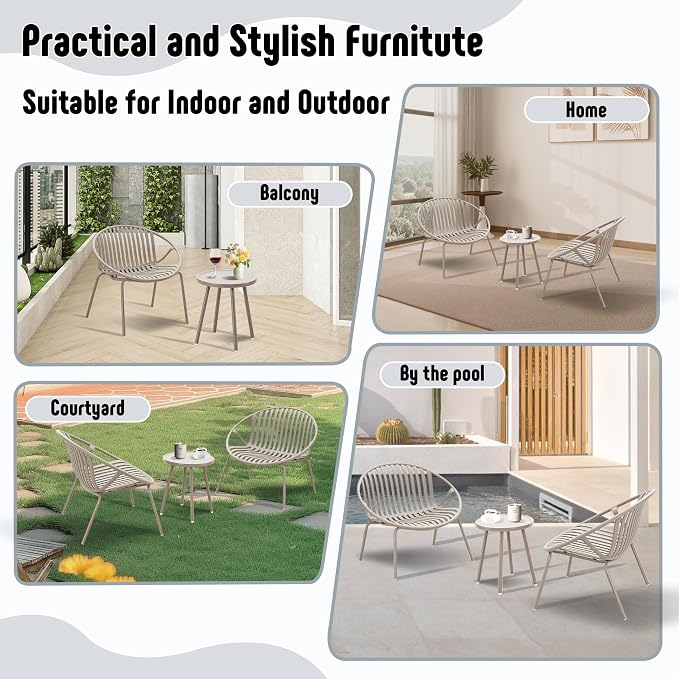 Werph Patio Furniture Set, 3 Pieces Outdoor Furniture with Bistro Table and Chairs Set of 2, Outdoor Patio Set with Porch Chairs and Table, Deck Conversation Set for Garden Poolside