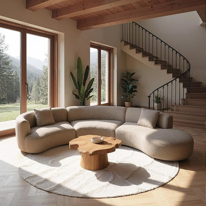 Acanva Formia Boucle Curved Sectional Sofa, 153" W Right Hand, Light Coffee | Modular Couch, Modern Minimalist, Wood Frame, For Living Room, Apartment, Home Office