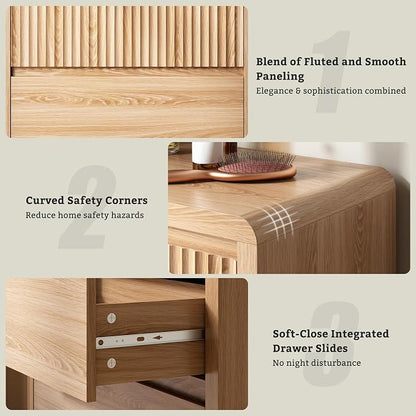 LYNSOM 5 Drawer Dresser for Bedroom, 48" Tall Fluted Dresser with Curved Corners, Wood Dressers & Chests of Drawers with Dual-Panel Design for Bedroom, Entryway, Oak