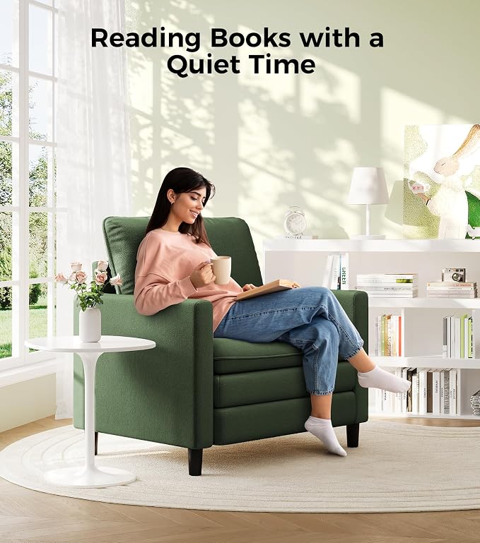 Welzona 3-Layers Cloud Accent Chair, 33" Reading Chair for Bedroom, Living Room - Tool-Free Assembly with Teddy Fabric Couch Chair - Green - Arm Chairs - Removable Washable Covers - 450lb Capacity