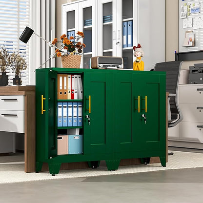 GAIOUS Metal Pantry Cabinet (Two Units), Sideboard Buffet Storage Cabient | with Doors and 2 Adjustable Shelves, Multifunctional Green Kitchen Cupboard for Home Office, Accent Furniture, Buffet Table