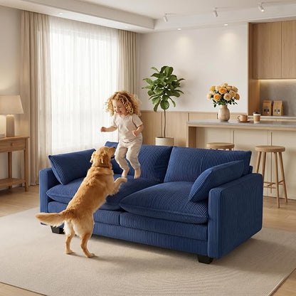 Gizoon 75” Small Cloud Loveseat Couches for Living Room, 2 Seater Love Seat Sofa with Comfy Deep Seat, Small Washable Couches with Removable Corduroy Cover for Apartment, Blue