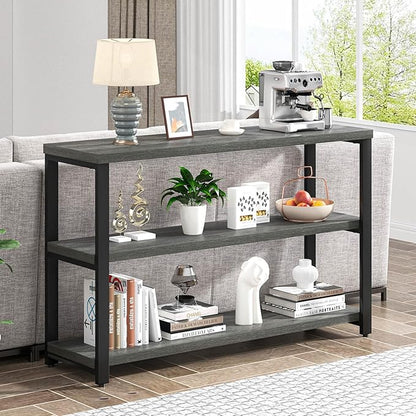 EXCEFUR 47 Inch Rustic Metal and Wood Entryway Table, Console Table Behind Couch with 3 Tier Storage Shelves, Sofa Table for Living Room Hallway Foyer, Industrial Grey