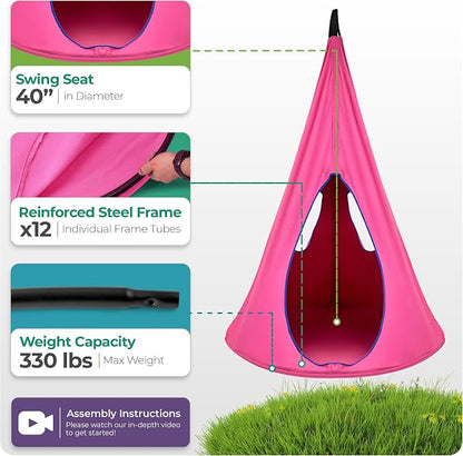 Sorbus Pod Swing for Kids - Durable Hanging Hammock Chair w/Adjustable Rope - 2 Windows & 1 Entrance - Tree Tent Sensory Swing for Kids Indoor Outdoor Use - 250lbs Sturdy Nest Swing - (Pink)