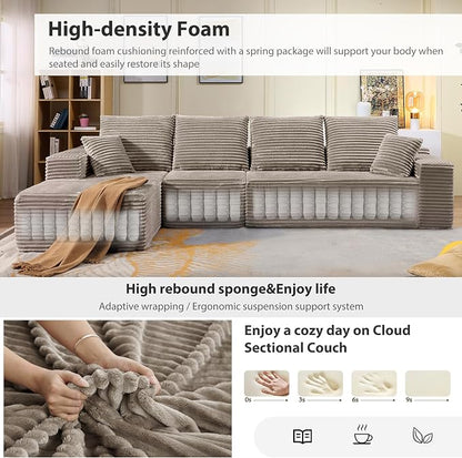 135" Cloud Sectional Couch with L-Shape Chaise, Modern Cloud Couch with Deep Seat, Modular Sectional Couches for Living Room, Apartment, Office, No Assembly Required Camel