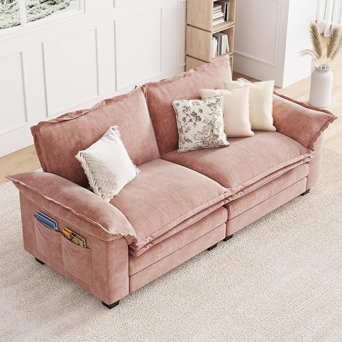 KKL 89 Inch Modular Sectional Sofa, 2 Seater Loveseat Cloud Couch with Deep Seat, Chenille Sectional Couches for Living Room, Apartment, Pink