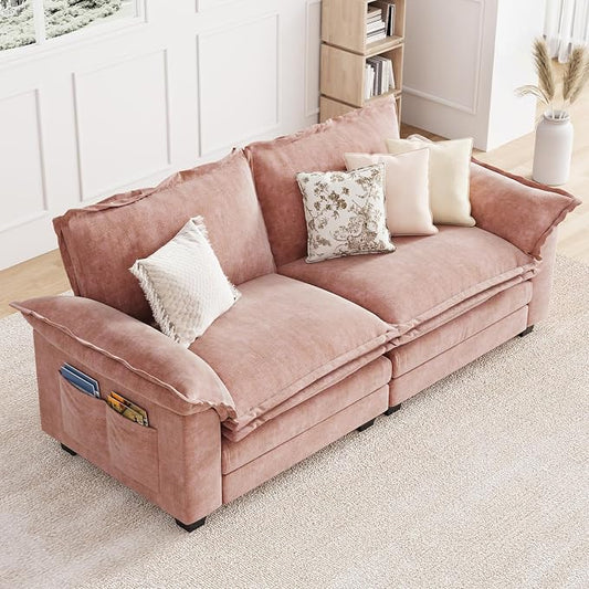 KKL 89 Inch Modular Sectional Sofa, 2 Seater Loveseat Cloud Couch with Deep Seat, Chenille Sectional Couches for Living Room, Apartment, Pink