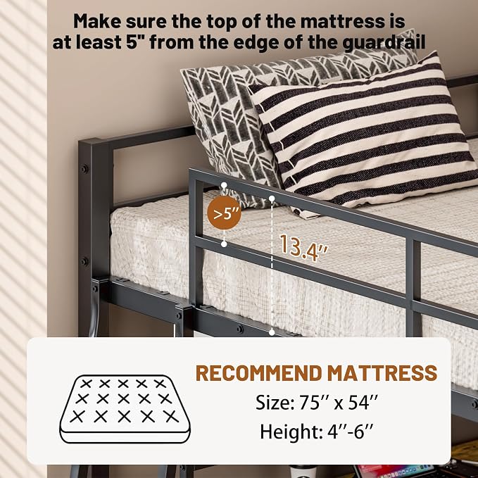 Cryrature Full Size Loft Bed with L-Shaped Desk, Charging Station,LED Lights,Heavy Duty Metal Loft Bed Frame with 3 Fabric Drawers & Open Shelve,No Box Spring Needed, Black