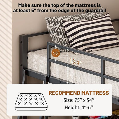 Cryrature Full Size Loft Bed with L-Shaped Desk, Charging Station,LED Lights,Heavy Duty Metal Loft Bed Frame with 3 Fabric Drawers & Open Shelve,No Box Spring Needed, Black
