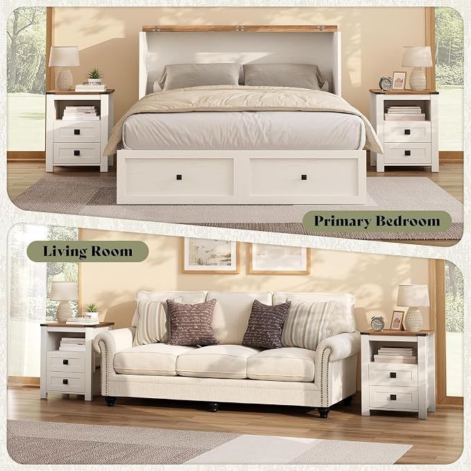 AMERLIFE 3-Piece Farmhouse Bedroom Furniture Set with Storage Cabinet and 2 Nightstands, Sliding Barn Door Wood Cabinet Set for Bedroom and Entryway, Distressed White