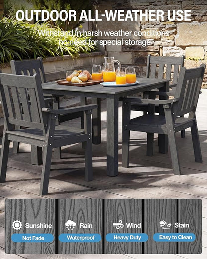 YEFU HIPS Patio Table Set: 5 Piece Outdoor Square Table and Chairs with Metal Aluminum Frame - Gray Modern Plastic Patio Dining Furniture Set 4 Person for Outside Deck