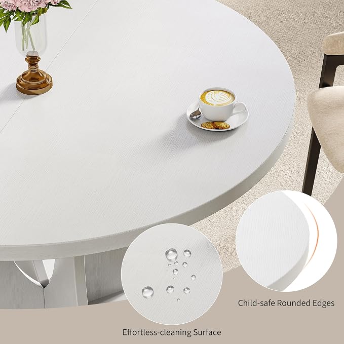 iPormis 47-Inch Round Dining Table for 4-6 People, Circle Dinner Table with Wooden Legs and A Stable Round Pedestal Base, Space Saving Wooden Kitchen and Dining Room Table, White (Table Only)
