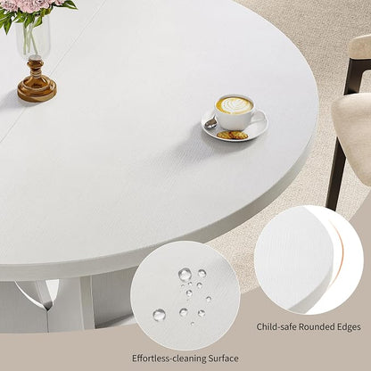 iPormis 47-Inch Round Dining Table for 4-6 People, Circle Dinner Table with Wooden Legs and A Stable Round Pedestal Base, Space Saving Wooden Kitchen and Dining Room Table, White (Table Only)