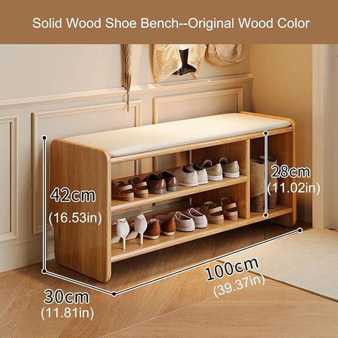 Entryway Shoe Rack Storage Bench Shoe Organizer Ottoman with Storage for Front Door Entrance Shoe Cabinet Bedroom End of Bed Bench with Padded Seat for Hallway Living Room Foyer Closet Entryway(Wood c