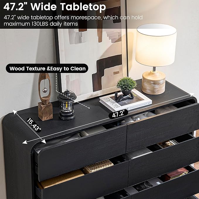 Standifurno Black Dresser with 8 Drawers, Modern Chest of Drawers with Deep Drawers, Big Storage Organizer for Bedroom, Living Room, Hallway, 47’’Wide