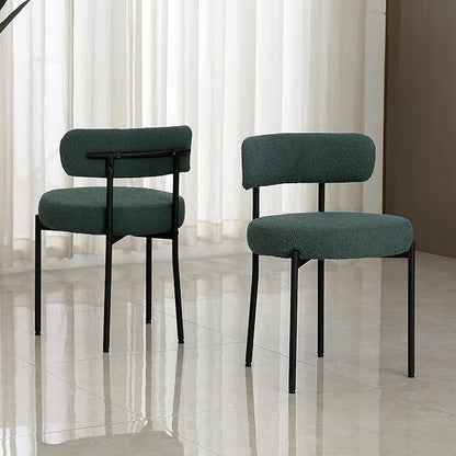 DYHOME Green Dining Chairs Set of 6, Mid-Century Modern Dining Chairs, Kitchen Dining Room Chairs, Curved Backrest Round Upholstered Boucle Sherpa Dining Chair with Black Metal Legs