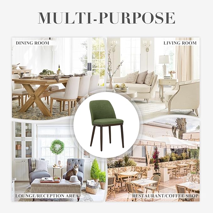 COLAMY Upholstered Dining Chairs Set of 6, Modern Kitchen Chairs with Back, Fabric Side Chair with Wood Legs for Dining Room Kitchen Restaurant, Green
