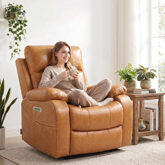 EONIX Power Zero Wall Hugger Power Recliner Chair for Small Space RV Living Room,Power Recliner with Massage and Heat, USB & USB-C Charging Ports, SXXY003992, Saddle Brown