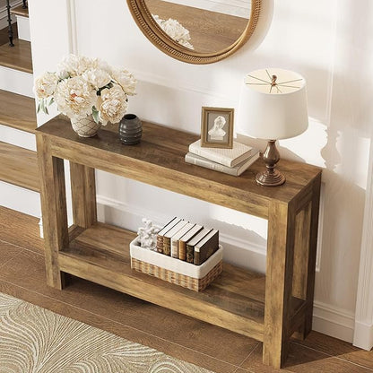 Tohomeor Farmhouse Console Table, 2-Tier Wood Sofa Table Behind Couch Narrow Entryway Accent Table for Entrance, Hallway, Living Room, Foyer