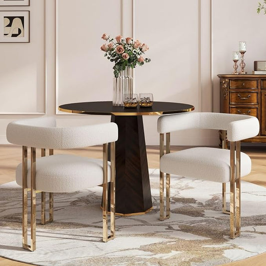 Hyfirm Set of 2 Modern White Boucle Dining Chairs with Gold Metal Legs, Mid Century Accent Upholstered Barrel Armchairs with Open-Back for Kitchen, Dining Room, Living Room, Apartment