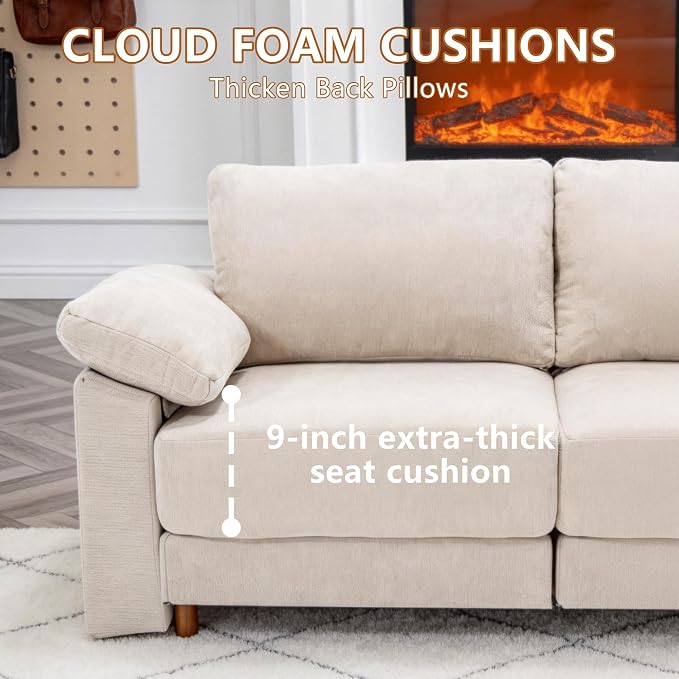 Oversized L Shaped Sectional Couch for Living Room, Extra Large Deep Seat Modular Sectional Sofa with Washable Covers, Modern Cloud Couch for Apartment, Bedroom (Beige, 3 Seater)