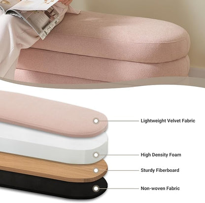 Busaurus Storage Ottoman Bench 49.2 Inch Upholstered Fabric Storage Bench for Bedroom End of Bed Aesthetic Large Oval Ottoman for Living Room Entryway (Pink)