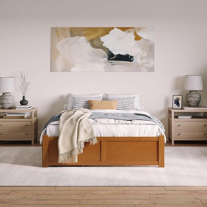 AFI, Concord Queen Platform Bed with Footboard & Storage Drawers, Light Toffee