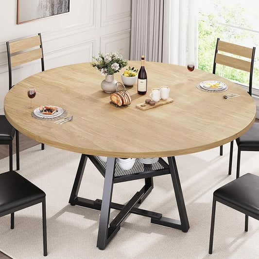 Jocoevol 51'' Round Dining Table for 6,Kitchen Dining Room Circle Dinner Pedestal Table,Space Saving Wood Kitchen & Dining Room Furniture (Natual Wood, 51In)