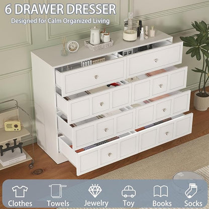 8 Drawer Dresser for Bedroom: 47" White Wide Tall Dressers for Bedroom, Modern Fluted Dresser with Deep Drawers, Wooden Chest of Drawers for Living Room