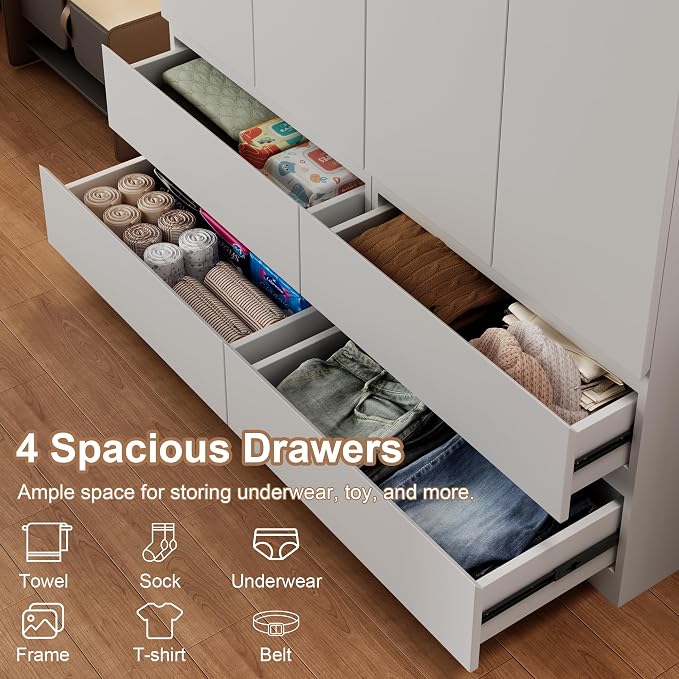 Mekminop White Armoire Wardrobe Closet with Large Capacity, 78.74" Tall Bedroom Armoire, Wooden Wardrobe Cabinet with 2 Drawers, Storage Shelves and Hanging Rod (2)