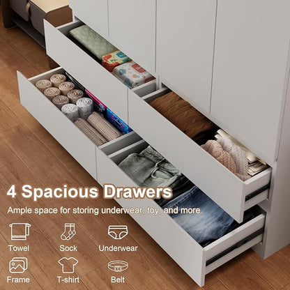 Mekminop White Armoire Wardrobe Closet with Large Capacity, 78.74" Tall Bedroom Armoire, Wooden Wardrobe Cabinet with 2 Drawers, Storage Shelves and Hanging Rod (2)