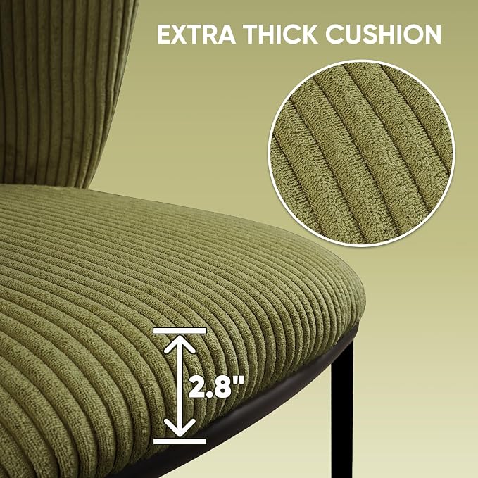 SIMTONAL Upholstered Dining Chairs Set of 2, Dining Chair, Thickened Cushion, Corduroy Fabric, Easy to Clean & Assemble, for Dining Room/Living Room/Office, Green