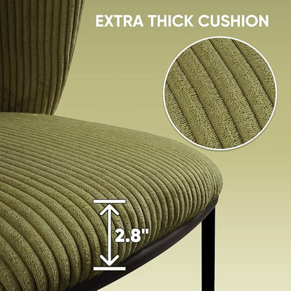 SIMTONAL Modern Dining Chairs Set of 4, Dining Chairs, Corduroy Fabric, Thickened Cushion, Easy to Clean & Assemble, for Dining Room/Living Room/Office, Green