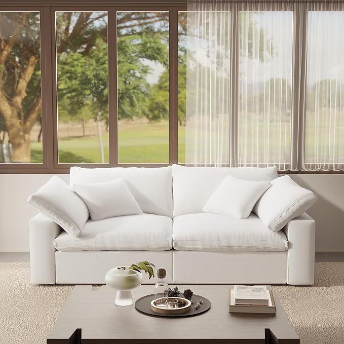 Modular Sectional Sofa Cloud Couch,78.6" Down Filled Comfy Cloud Modern Sofa,2 Seater with White Linen Couch Cushion Covers Removable Furniture for Living Room