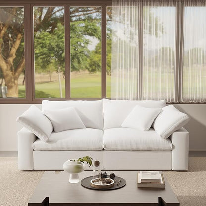 Modular Sectional Sofa Cloud Couch,78.6" Down Filled Comfy Cloud Modern Sofa,2 Seater with White Linen Couch Cushion Covers Removable Furniture for Living Room