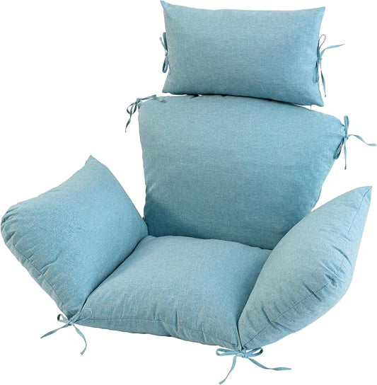 Egg Chair Cushion with 8 Securing Straps, Water-Repellent & Fade-Resistant Faux Linen, Removable Cover, Replacement Cushion for Most Single Outdoor Hanging Swing Egg Chairs – Teal