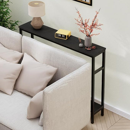 Timberer Narrow Console Table, 39.4” Sofa Table with Adjustable Shelf, 2-Tier Long Skinny Table for Hallway, Entryway, Living Room, Foyer, Black