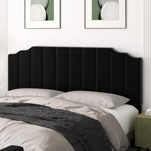 Befurtori King Size Headboard Only, Velvet Wall Mounted Headboard King for Adjustable Bed Modern Upholstered Head Board Easy Assembly, Black