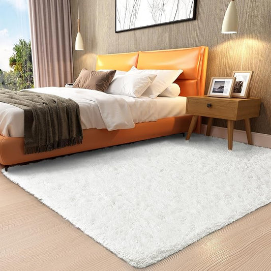 Ophanie White Rugs for Bedroom Fluffy, Girls Kids Baby Shaggy Shag Fuzzy Soft Carpet, 3x5 Small Plush Bedside Area Rug, Indoor Floor Room Carpets for Teen Dorm Home Decor Aesthetic, Nursery