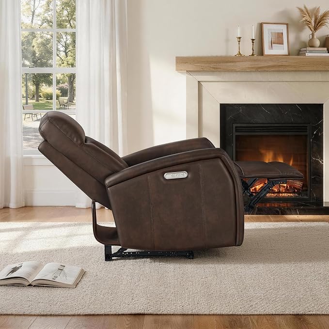 KISLOT Wall Hugger Power Recliner Chair with USB & Type-C Ports Faux Leather Recliner 135° Reclining Small Space Electric Sofa for RV Living Room Bedroom