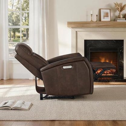KISLOT Wall Hugger Power Recliner Chair with USB & Type-C Ports Faux Leather Recliner 135° Reclining Small Space Electric Sofa for RV Living Room Bedroom