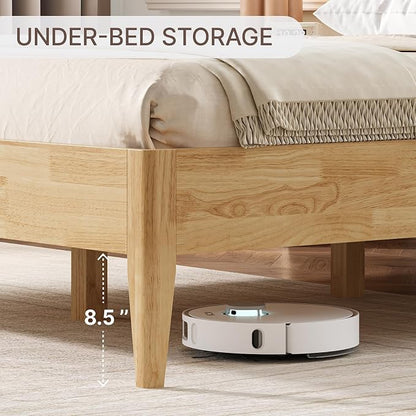 KISLOT Wood Bed Frame with USB & Type-C Charging, Boucle Platform Bed with Upholstered Headboard Mattress Foundation No Box Spring Needed Easy Assembly